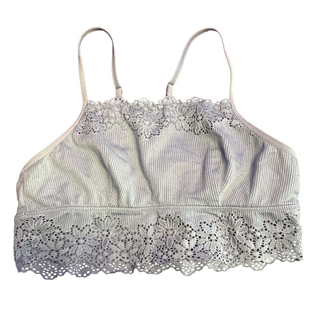 Aerie Women‎ Light Blue Ribbed Lace Bralette Racerback Wireless Bra Size M
